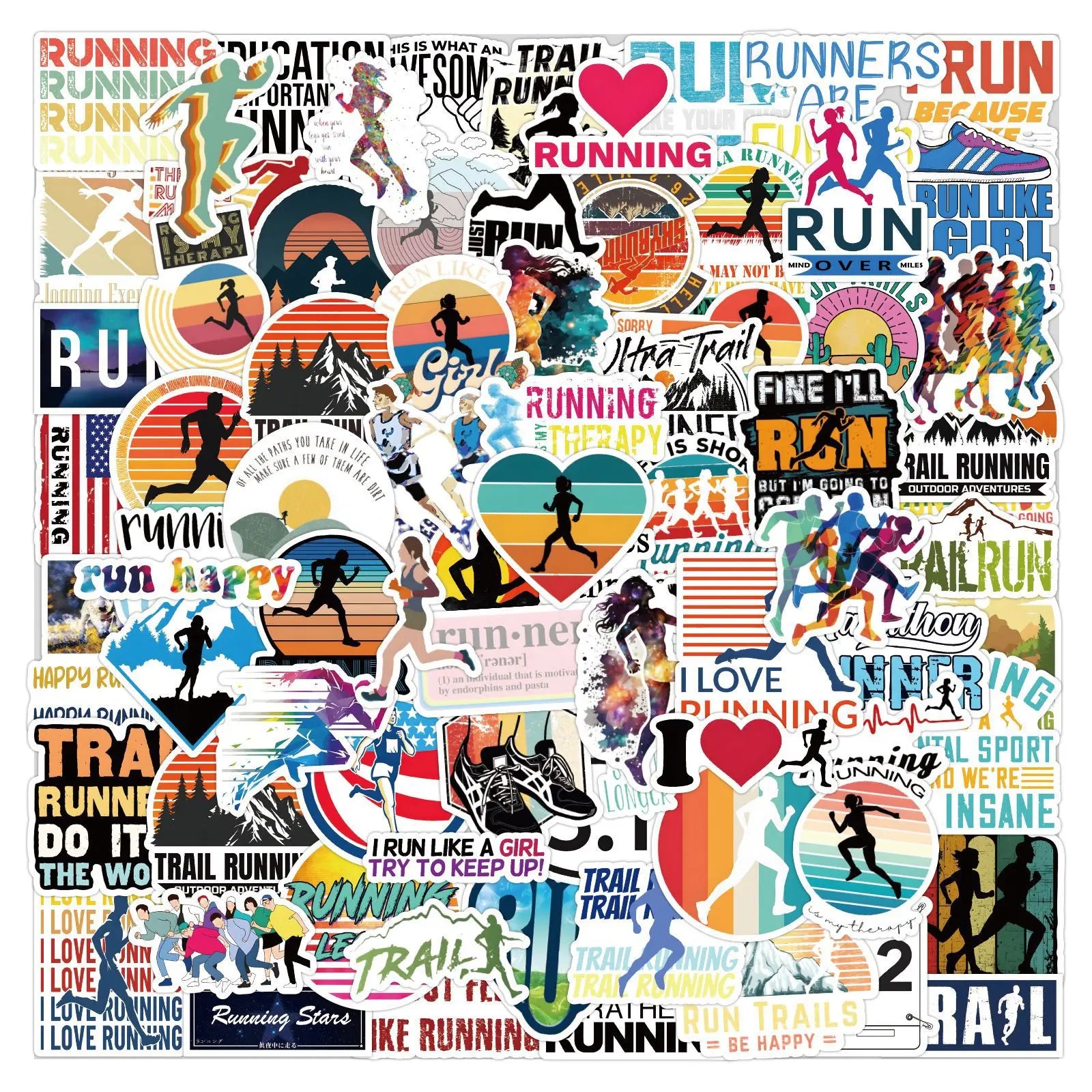 105Pcs Love Running Cartoon Logo Graffiti Stickers for Bottle Phone Decal Vinyl Runner Decor Run Sport Sticker