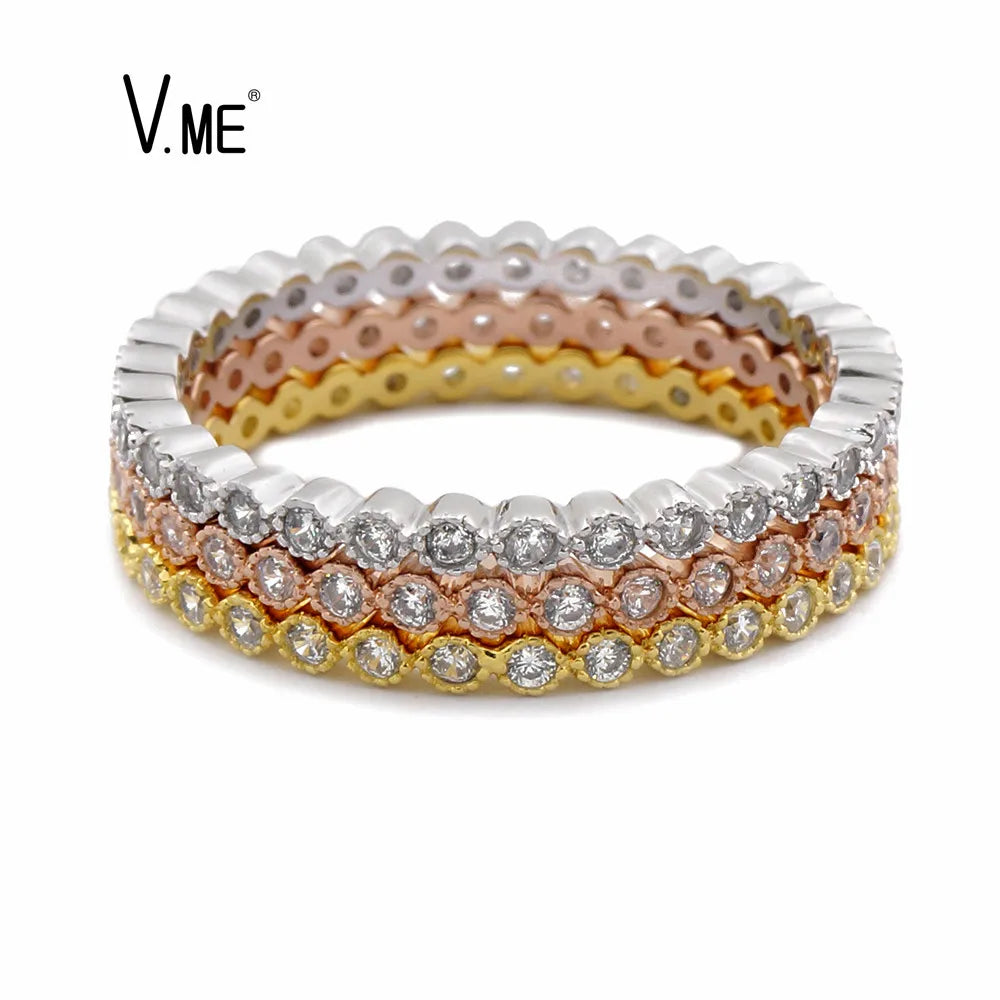 Eternity Stackable Silver Everyday Stacking Cute Rings for Women Silver Band 3 Pieces Wedding Rings
