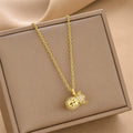 Jewelry 18K Stainless Steel with Zirconia Women's Light Luxury Vintage Money Bag Necklace