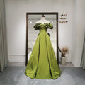 Jancember RL121 Elegant Green Boat Neck A-line Bow Satin Ruffles Wedding Dresses for Women
