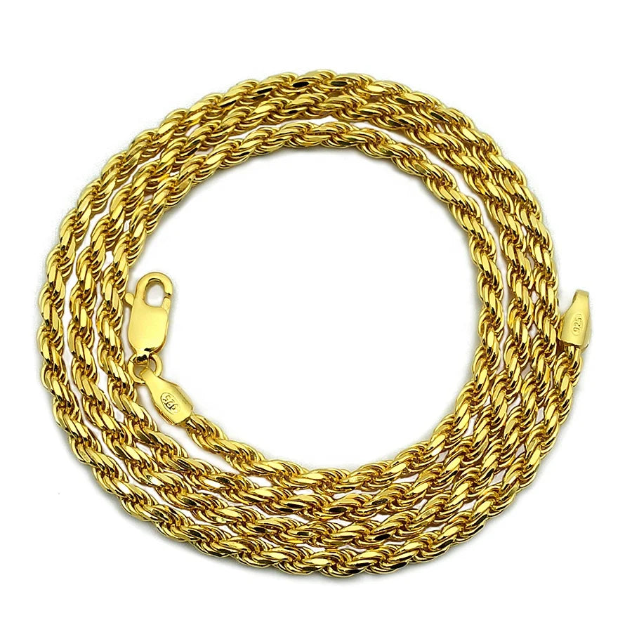 Factory Wholesale Chunky Men Jewelry Gold Plated Rope Chain 925 Sterling Silver Fine Chain Necklace Jewelry