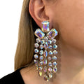 Hot Selling Women's Fashion Exaggerated Colored Geometric Design Rhinestone Crystal Tassel Pendant Jewelry Drop Earrings