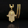 Fatima Hand Hamsa Hand Necklace Gold Plated Stainless Steel Men Hip Hop Jewelry CZ Iced Zircon Engagement Party