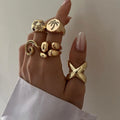 J&D Fashion Stainless Steel Ring Women 18 K Gold Plated Minimalist Polished Chunky Open Rings