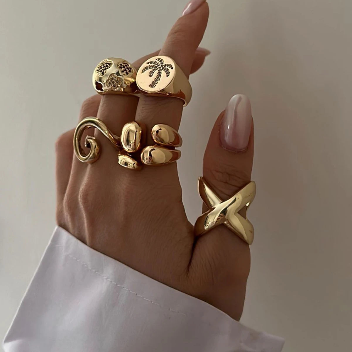 J&D Fashion Stainless Steel Ring Women 18 K Gold Plated Minimalist Polished Chunky Open Rings