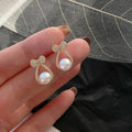 Rinhoo Minimalist Fashion Bow-knot Pearl Stud Earrings for Women Lady Girls Temperament Korean Cute Earrings Engagement Jewelry