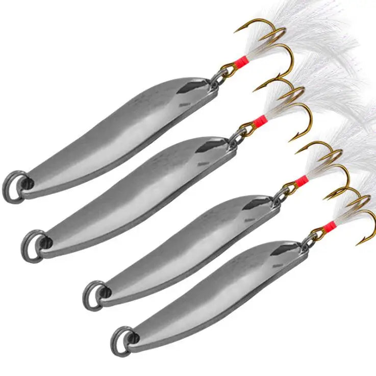 WEIHE Metal Spinner Spoon Fishing Tackle Bass Lures Hard Baits Sequin Noise Paillette Feather Treble Hook 5/7/13/18/21g