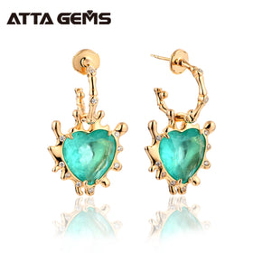 Paraiba Jewelry the New Listing Luxury Neon Blue Paraiba Gemstone 15*15mm Heart Shape 925 Silver Earrings