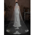 QUEENSGOWN High Quality Soft Lace Bridal Veils With Flower Applique Ivory Long Train Wedding Veils