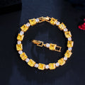 Gorgeous Yellow Princess Cut Cubic Zircon Crystal Tennis Bracelet for Women Bridal Square Chain Bracelet Wedding Party Jewelry