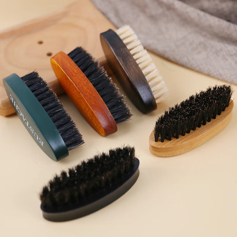 Wholesale High Quality Custom Printing Logo Men's Natural Special Mini Size Soft Boar Bristles Wood Beard Brush