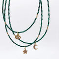 Trendy 2mm Small Green Quartz Gemstone Beaded 14K Gold Plated Brass Chocker Necklace for Women Lucky Eye Star Moon Charms