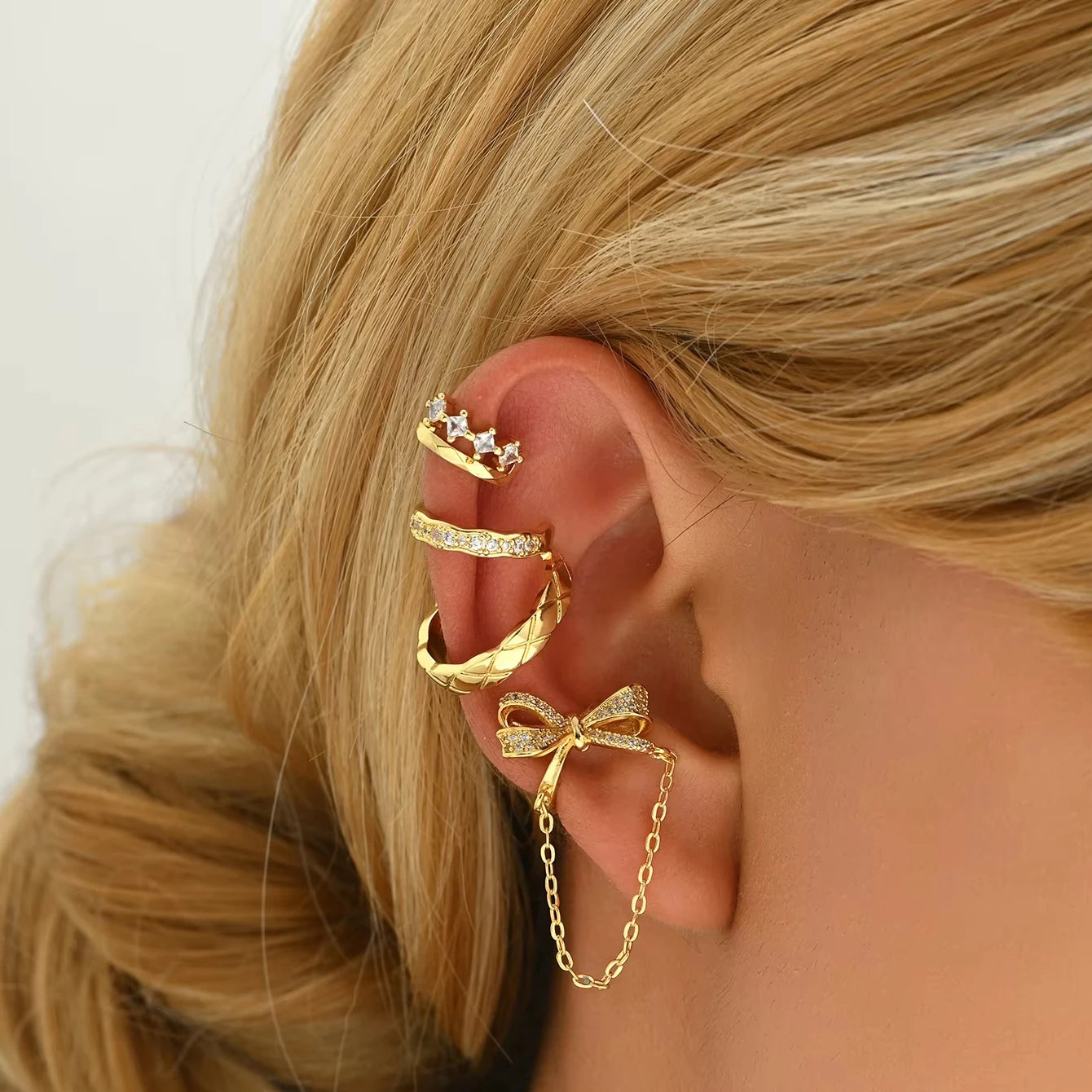 Trendy Minimalist Style Clip-On Copper Earrings Geometric Design Zircon Stone Fashionable Gift