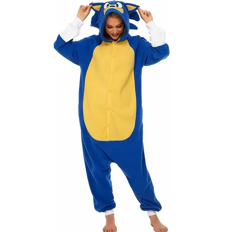 Adult Jumpsuit Flannel Polar Fleece Universal Home Wear Youth Couple Blue Cartoon Onesie Pajamas Jumpsuit