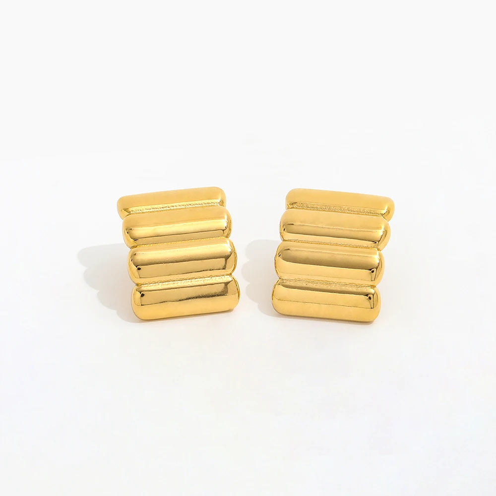 JOOLIM Jewelry PVD 18K Gold Plated Croissant Layered Band Stud Earring Stainless Steel for Women Earrings Fashion Jewelry