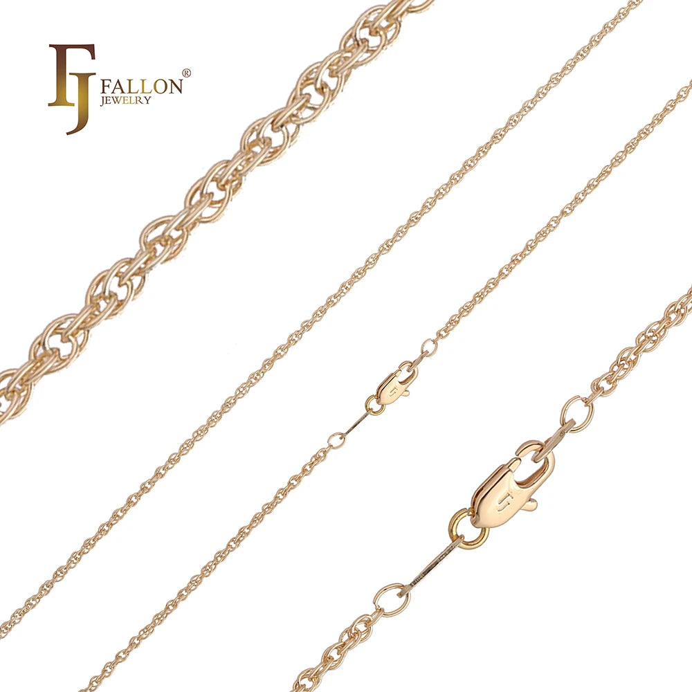 1.3mm 2.3mm FJ Fallon Fashion Jewelry Thin Classic Rope Chain Plated in Rose Gold Brass Based