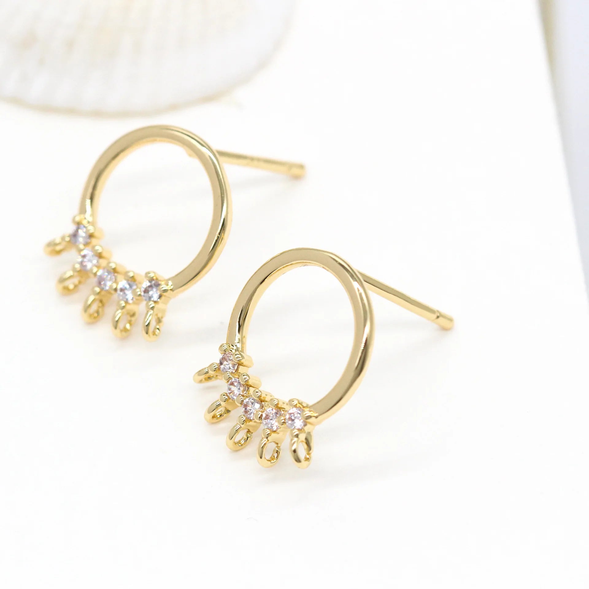 Wholesale 14K Gold Plated Round Zircon Stud Earrings