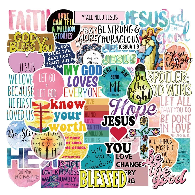 50Pcs Jesus Christian Faith Aphorisms Hot Sales Bottle Luggage Laptop Skateboard Graffiti Stickers Custom