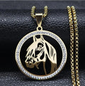 Caicai Trendy Jewelry Men's Gemstone Horse Pendant Necklace Stainless Steel Gold Silver Black Gold Necklace Waterproof Jewelry