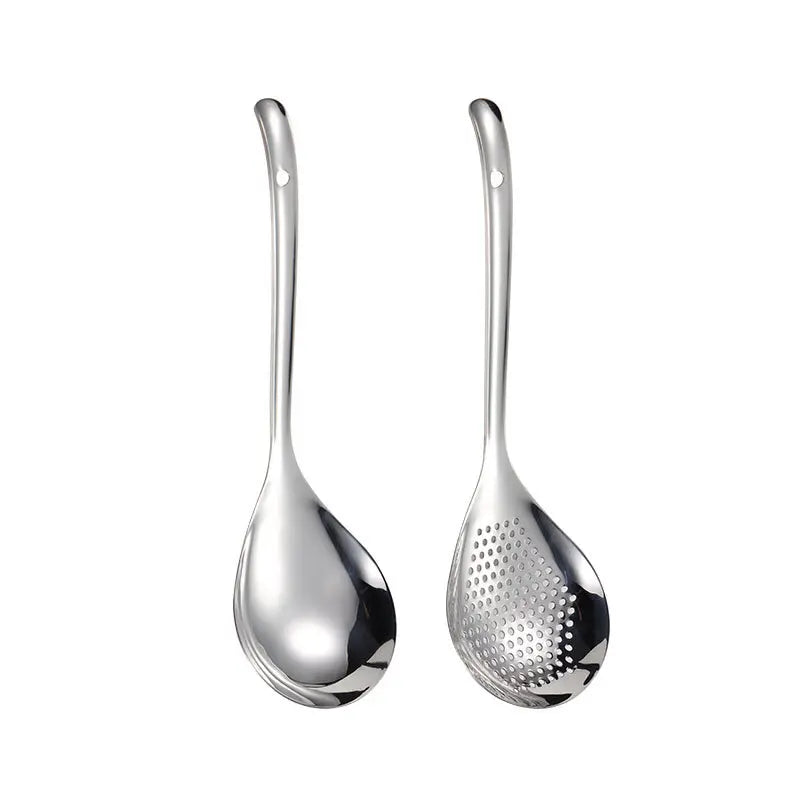 304 Mirror Polished Stainless Steel Flat Handle for Pepper Colander Scoop Dumpling Strainer Noodle Spoon