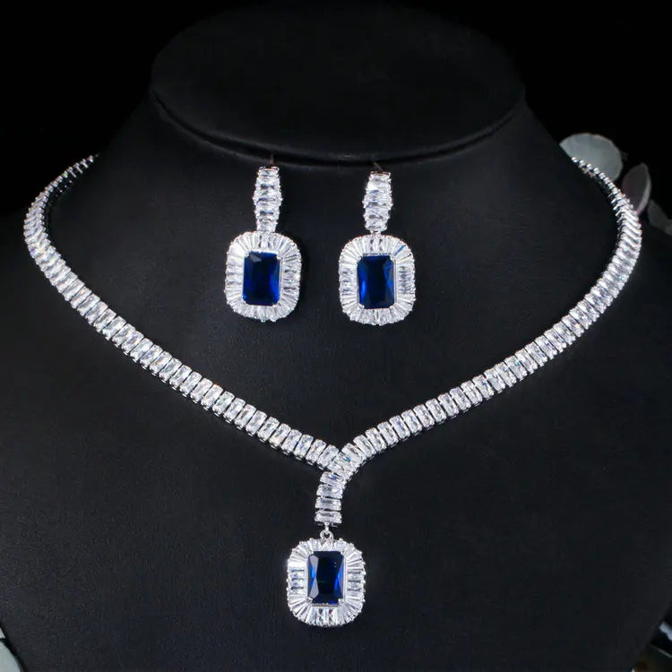 Qushine Popular Bridal Moissanite Copper Necklace Earrings Set Zirconia Jewelry for Wedding Party Engagement Anniversary-a