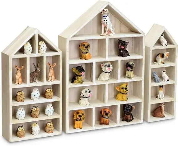 3 Piece House Shaped Shelves Wooden Small Box Display Shelf Organizer Store Shadow Box Mini Map 24 Compartments