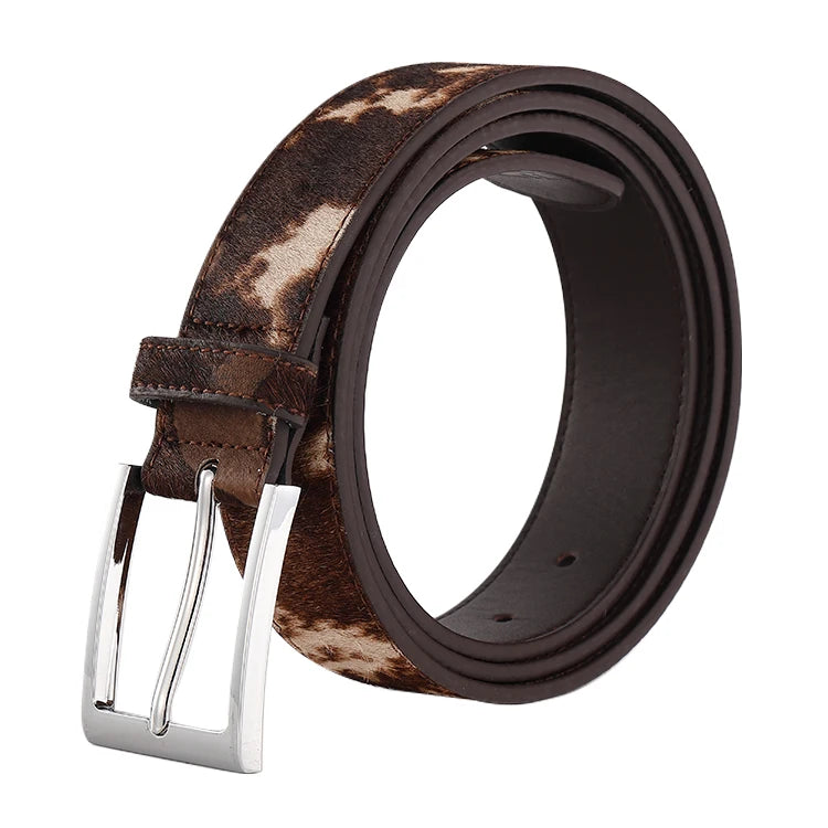 Wholesale Fashion  Custom  Horsehair Genuine Leather Belt With Alloy Buckle for Jeans Pants