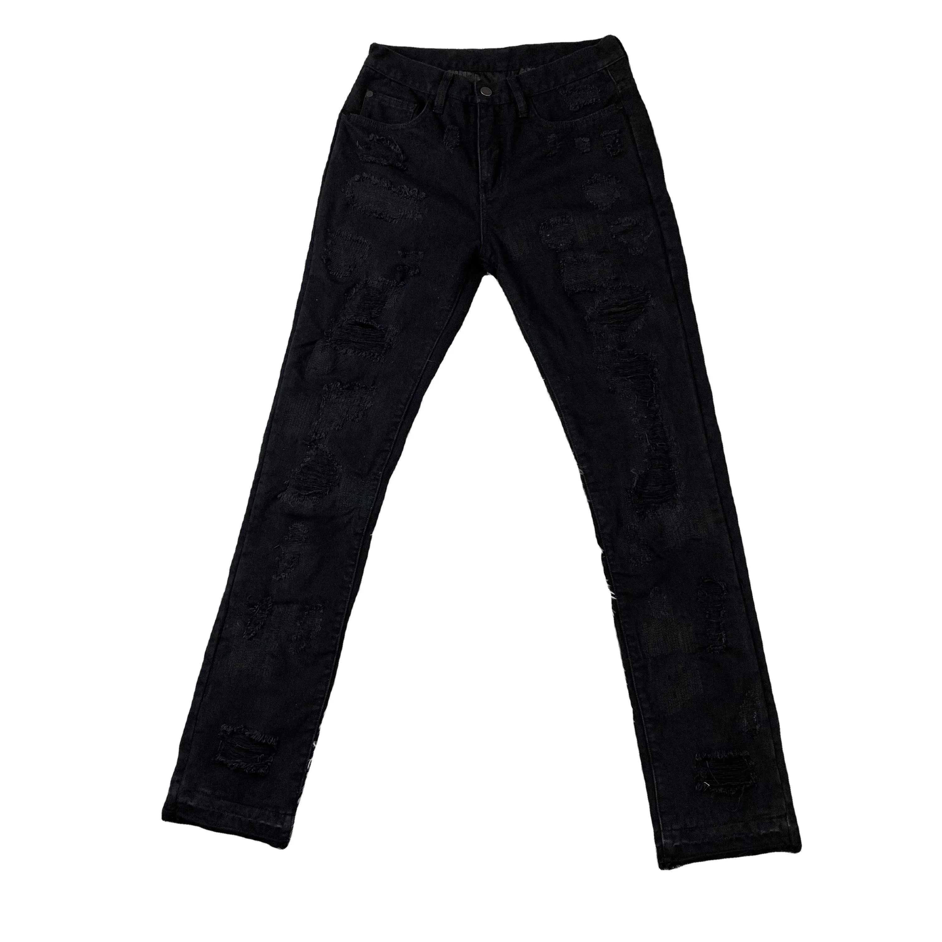 DENIMGUYS Streetwear Retro Y2k Men Distressed Denim Pants Custom Hip Hop Men's Skinny Stacked Distressing Jeans Pants