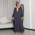 Muslim Women Solid Color Long Cardigan Open Abaya Belted Pleated Abaya Robe Long Coat
