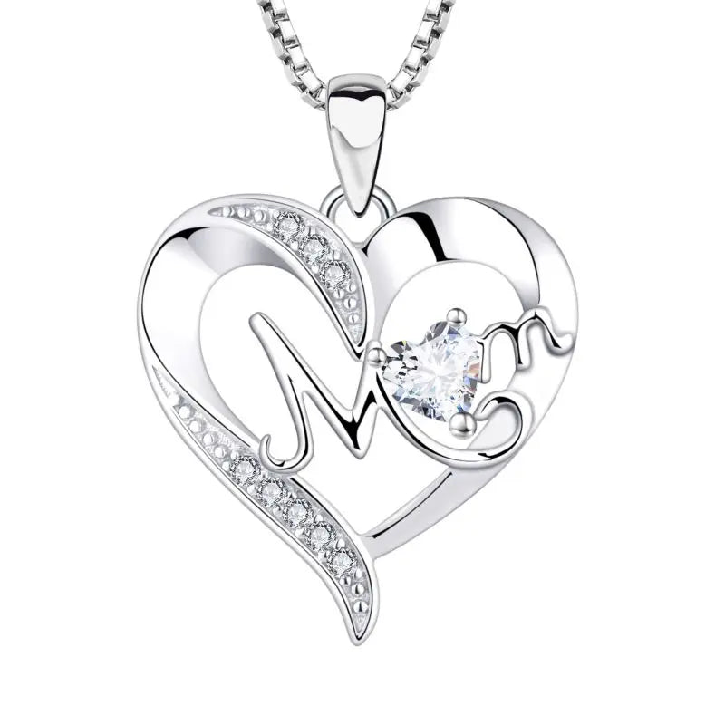 Mom and Daughter Necklace Zircon Heart Necklace for Mom 925 Sterling Silver Trendy Women's Daily Custom Designs