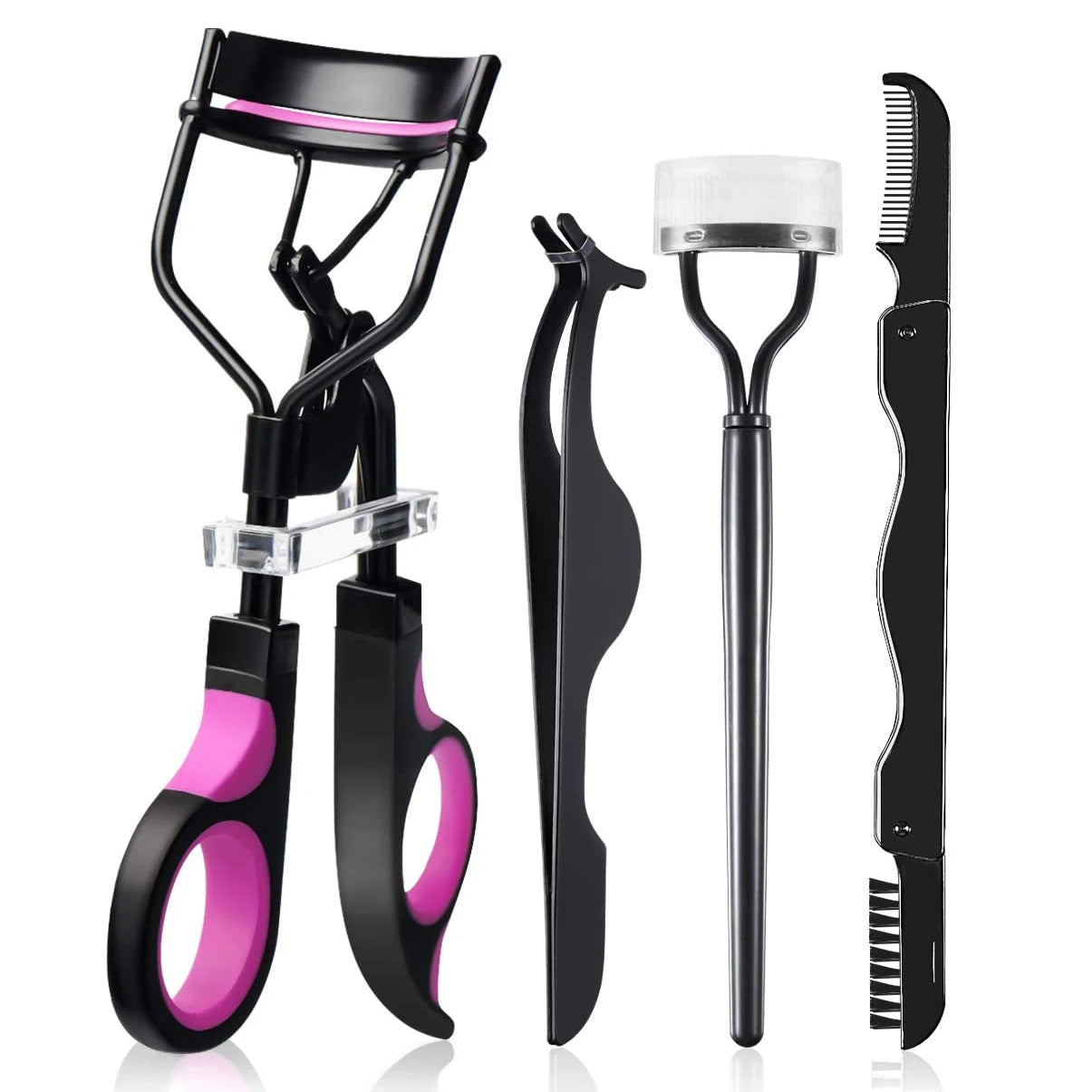 FOCSTAR Lash Curler Eyelash Brush Extension Tweezers Eyebrow Brush Comb 4 in 1 Eyelash Lift Perm Kit Black Custom Logo for Women