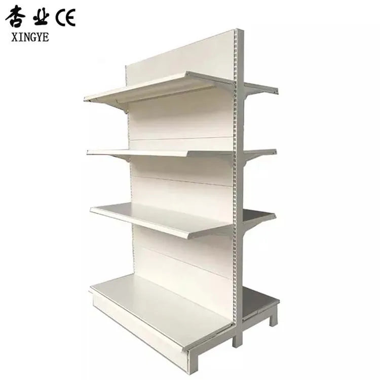 Supermarket Double Sided Display Rack Heavy-Duty White Metal Convenience Store Shelf Factory Wholesale