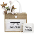 RUTH Jute Tote Retro Flax Shoulder Strap Burlap Beach Bags Waterproof Lining Medium Big Capacity Reusable Grocery Shopping Bag