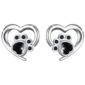 CAOSHI Copper Jewelry Silver Plating Earrings Love Heart Cute Pet Cat's Dog Paw Animal Black Enamel Stud Earrings