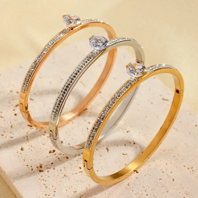Large Diamond Full Diamond Non Fading Smooth and Shiny Simple Stainless Steel Bangles Bracelets
