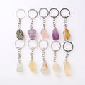 Natural Gemstone Raw Stone Healing Crystal Rose Quartz Keyring Fashion Charm Crystal Pendant Holder Keychain for Gift