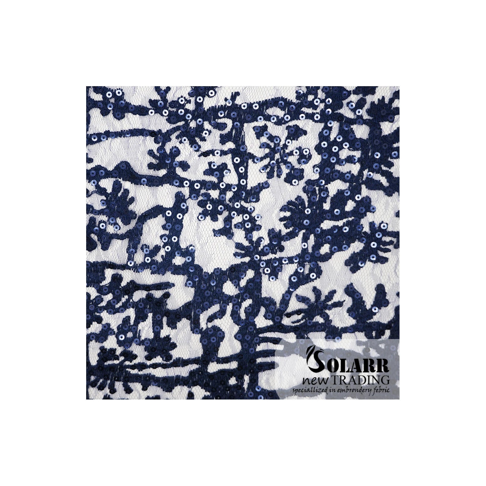 Water Soluble Animal Pattern Eco-Friendly Sustainable Mesh Sequin Embroidery Organza Navy Lace Fabric