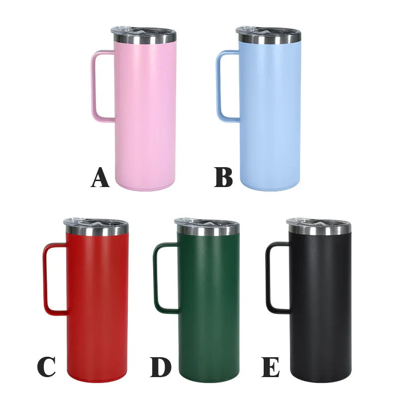 New Arrival 20oz Powder Coated Tumbler Stainless Steel Vacuum Insulated Laserable Coffee Mug With Handle and Plastic Bottom