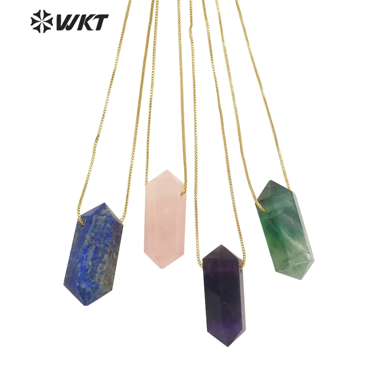 WT-N1373 Crystal clear Hexagonal Column Necklace Concise Style Pendant Colorful Stone Simple Jewelry Natural Stone Necklace