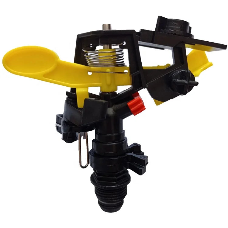Hot Sale 1/2 Inch Plastic Impact Sprinkler 360 Degree Adjustable Gear Drive Yellow Stainless Iron Garden Sprinkler