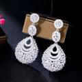 Awesome Hanging Round Ball Shape White Cubic Zircon Silver Color Long Drop Dangle Earring for Women Prom Banquet Party Jewelry