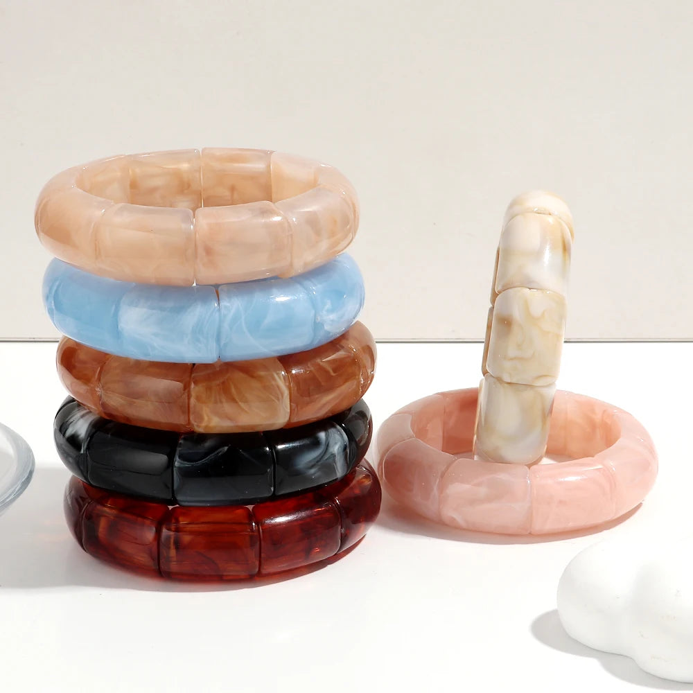 Simple Bohemian Jewelry Holiday Accessory Resin Bead Bracelet Women Acrylic Geometric Elastic Beaded Bracelet Bangles Gift