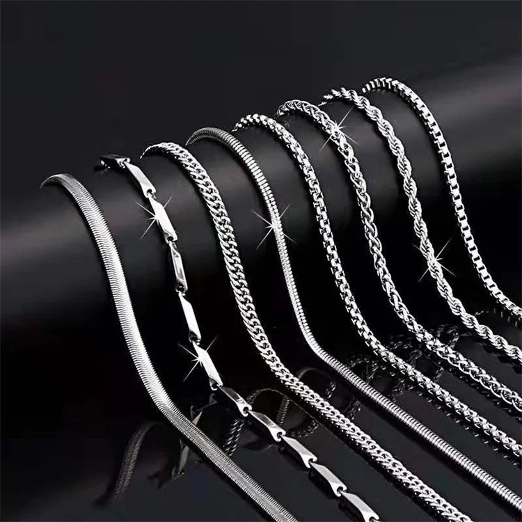 Wholesale 24 Inch Long Box Flat Snake Keel Water Wave Men's Stainless Steel Fashion Jewelry Necklaces