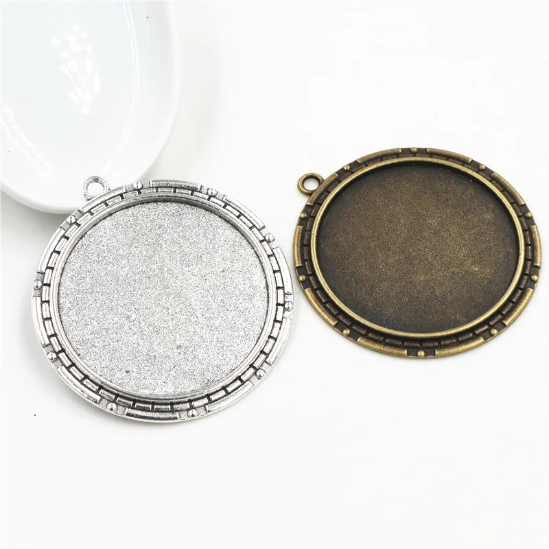 40mm Inner Size Antique Bronze Silver Plated Round Glass Cabochon Blank Tray Base Setting Charms Pendant Bezel DIY Jewelry