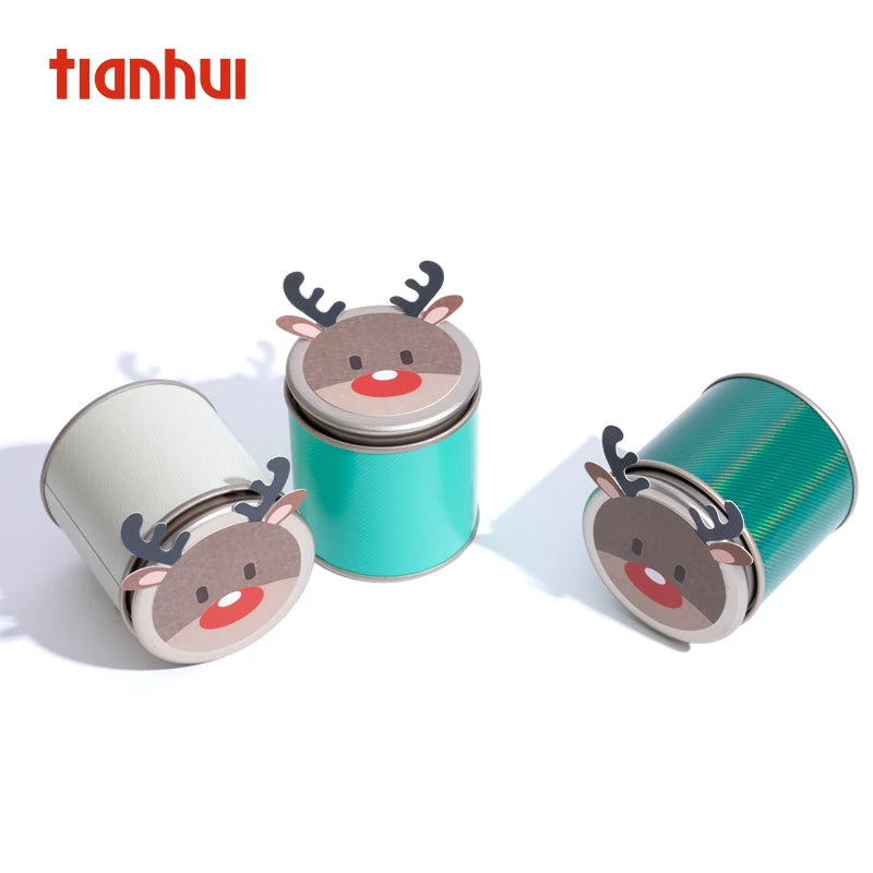 Tianhui Christmas Packaging Paper Airtight Canister with Double Tin Lids for Tea Leaves Candy