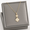 New Fashion Stainless Steel Necklace With Four-leaf Zircon Pendant 18K Real Gold Color Preserving Titanium Steel Necklace
