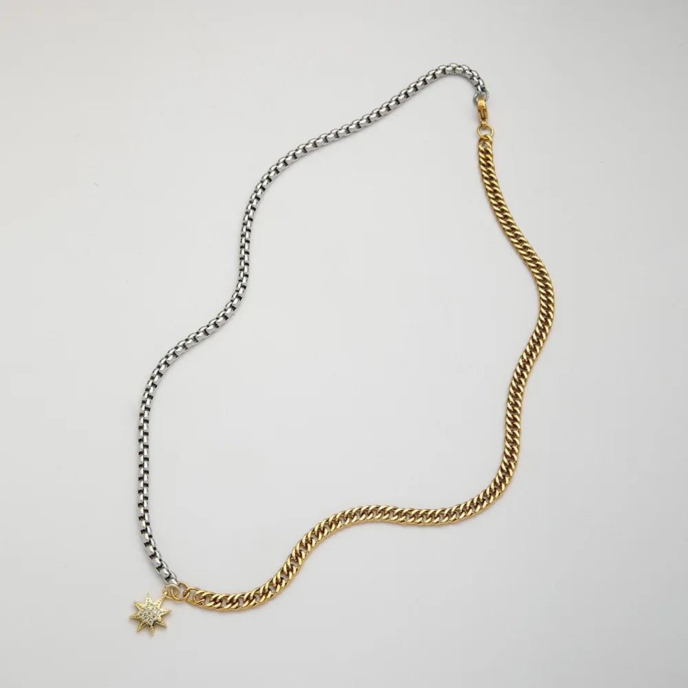 YF3959 New Stainless Steel Waterproof Jewelry 18k Gold Plated Two Tone Double Chain Splicing Copper Zircon Pendant Necklace