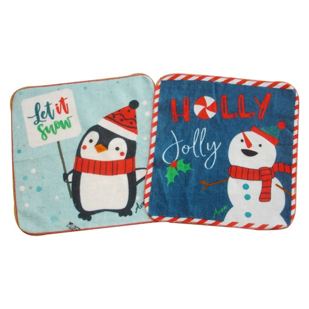 Cheap Promotional Small Gift Custom Design Full Color Digital Active Printed Soft Cotton Children Christmas Towel