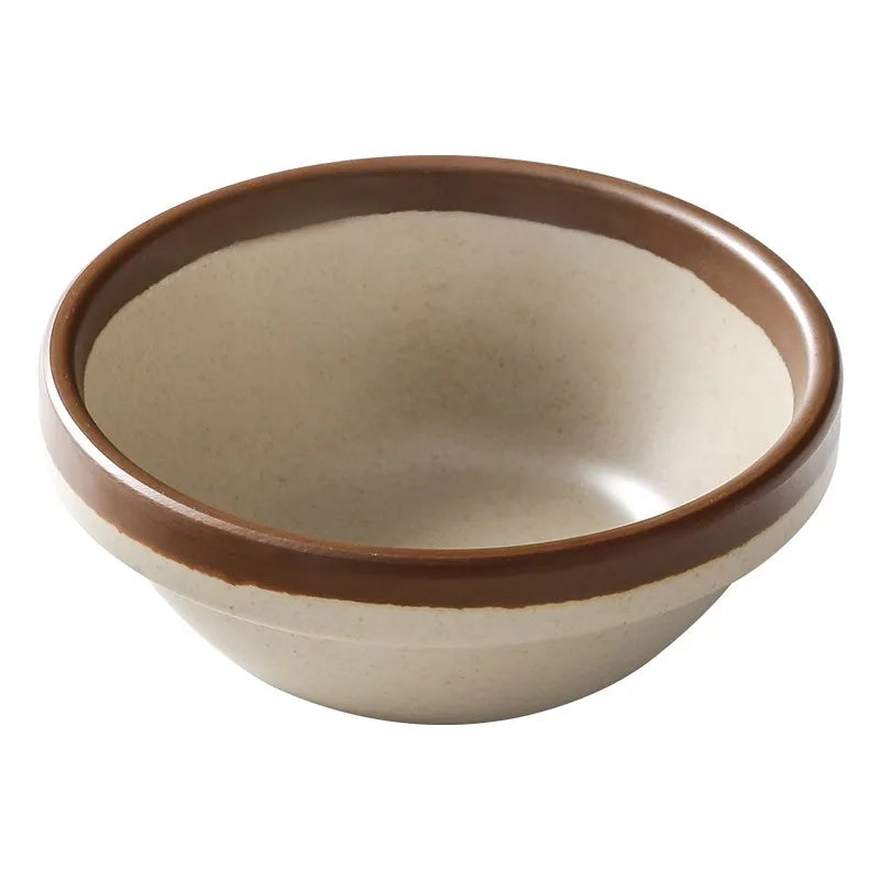 Trendy Products Vintage Custom Brown Edged Khaki Melamine Bowl Set Japanese Restaurant Melamine Service Dinner Set