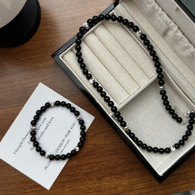 Personalized Bracelet Chunky Jewelry 925 Sterling Silver Black Agate Gemstone Bead Adjustable Bracelet